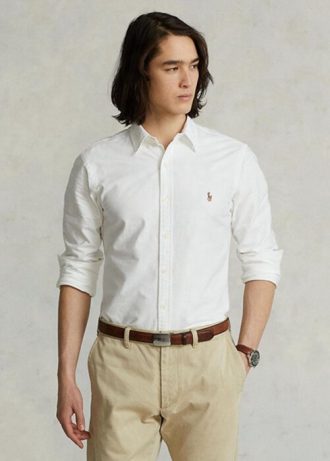 White Men’s Ralph Lauren Slim Fit Oxford  Shirts