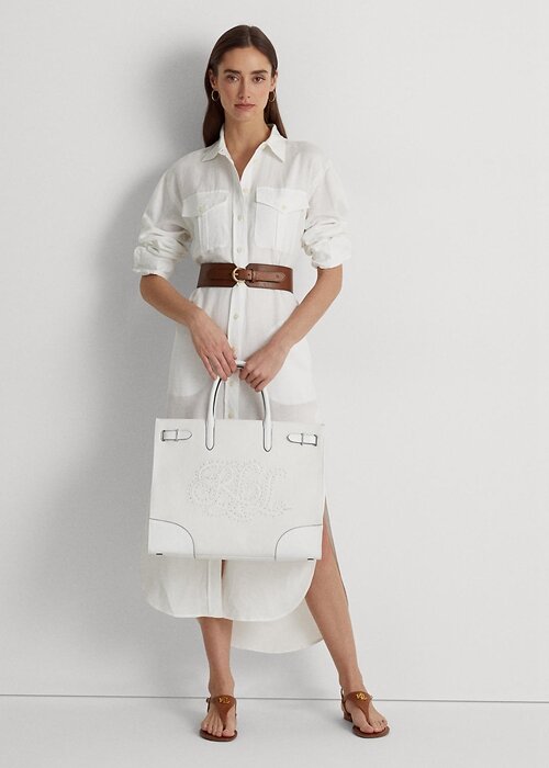 White/White Women’s Ralph Lauren Eyelet Canvas Large Devyn Tote Bags White/White Women’s Ralph Lauren Eyelet Canvas Large Devyn Tote Bags