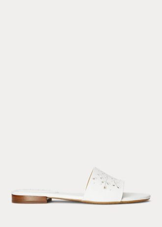 White Women’s Ralph Lauren Andee Eyelet Leather Slippers