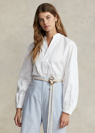 White Women’s Ralph Lauren Boxy Fit Cotton Blouson-Sleeve Shirts