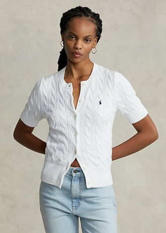 White Women’s Ralph Lauren Cable-Knit Short-Sleeve Sweaters