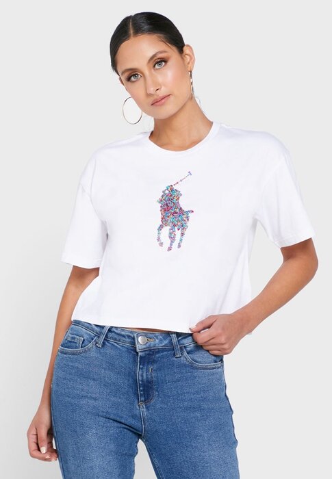 White Women’s Ralph Lauren Crew Neck Graphic T Shirts White Women’s Ralph Lauren Crew Neck Graphic T Shirts