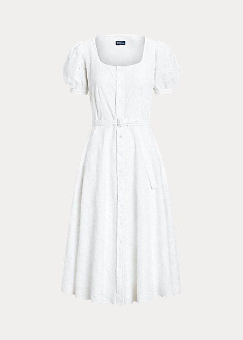 White Women’s Ralph Lauren Eyelet-Embroidered Linen Dress White Women’s Ralph Lauren Eyelet-Embroidered Linen Dress