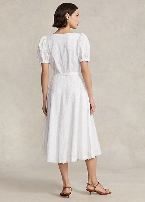 White Women’s Ralph Lauren Eyelet-Embroidered Linen Dress White Women’s Ralph Lauren Eyelet-Embroidered Linen Dress