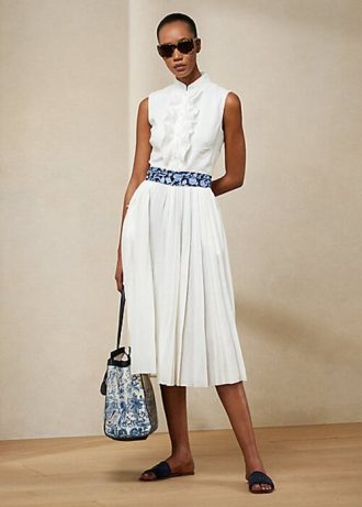 White Women’s Ralph Lauren Roald Pleated Linen Sleeveless Day Dress