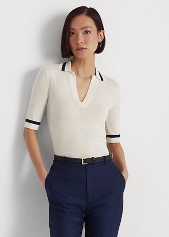 White Women’s Ralph Lauren Silk-Blend Short-Sleeve Sweaters