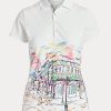 White Women’s Ralph Lauren Tailored Fit French Quarter-Motif Polo Shirts White Women’s Ralph Lauren Tailored Fit French Quarter-Motif Polo Shirts