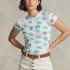 White Women’s Ralph Lauren Travel Motif Ribbed Cotton T Shirts White Women’s Ralph Lauren Travel Motif Ribbed Cotton T Shirts